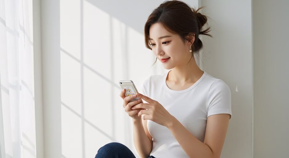 카카오톡을 잘 사용하고 있는 포토리얼리스틱 이미지
