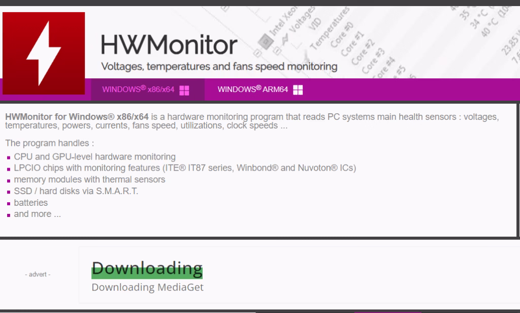 게임 중 컴퓨터 멈춤, Kernel-Power 블루스크린? 진짜 원인과 해결법 6 hwmonitor 웹사이트 화면 캡처