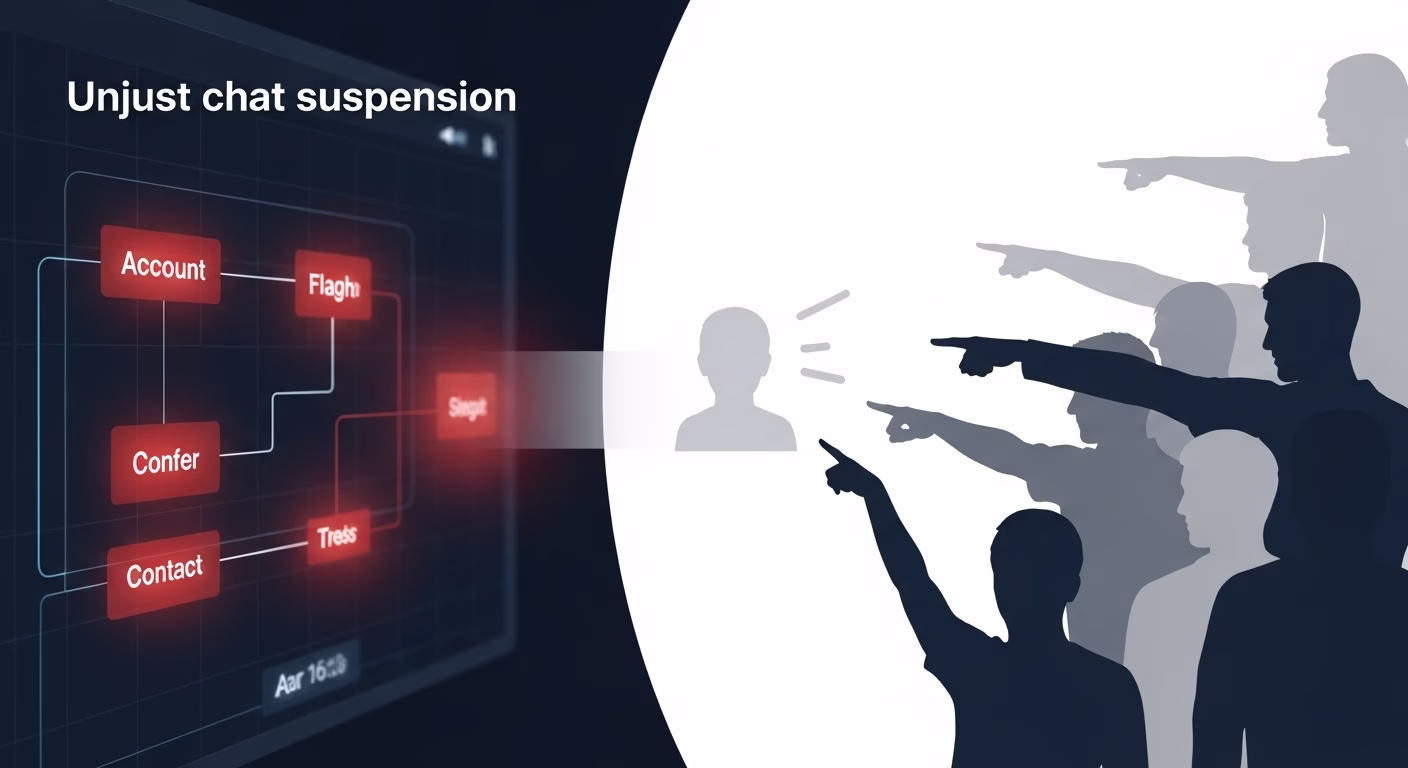 카카오톡 오픈채팅 정지의 주된 원인인 자동 키워드 필터링과 단체 신고를 보여주는 이미지