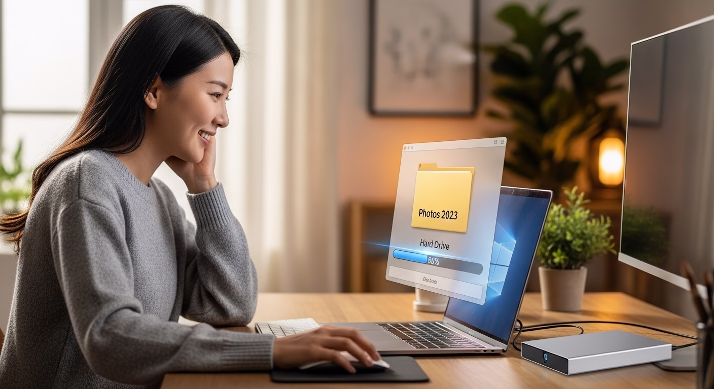 맥북 NTFS 외장하드 인식 실패 (파일 복사 안될 때), 유료 결제 전 3단계 무료 해결법 8 맥북 NTFS 외장하드 문제를 해결하고 원활하게 파일을 복사하며 만족스러워하는 한국 여성