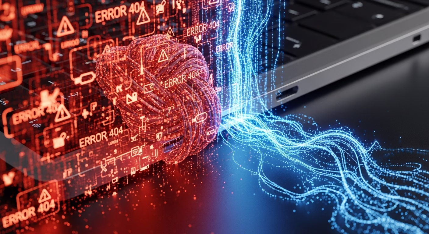 맥북 NTFS 외장하드 인식 실패 (파일 복사 안될 때), 유료 결제 전 3단계 무료 해결법 5 NTFS 문제 해결 전의 복잡한 상황과 해결 후의 원활한 데이터 전송을 비교하는 이미지