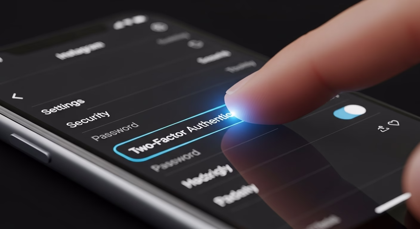 인스타그램 앱 보안 설정에서 2단계 인증 메뉴를 활성화하는 모습을 보여주는 클로즈업 이미지.