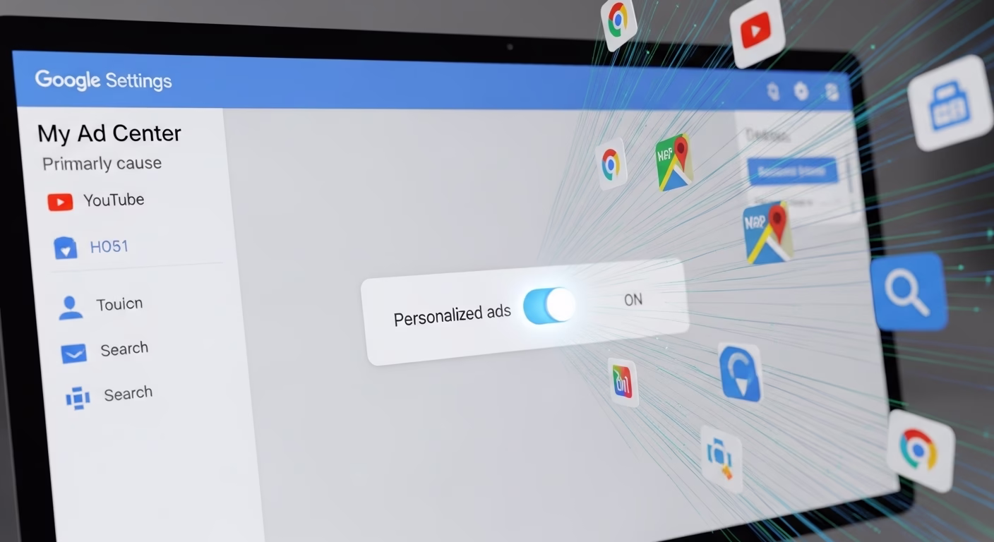 구글 맞춤 광고의 핵심 원인인 '광고 개인 최적화' 설정이 켜져 있는 화면.