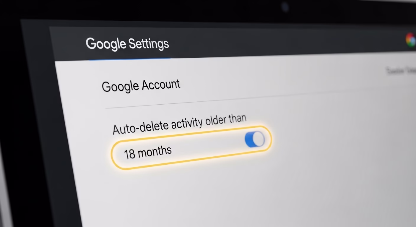 구글 계정의 웹 및 앱 활동 자동 삭제 설정 화면을 클로즈업한 이미지