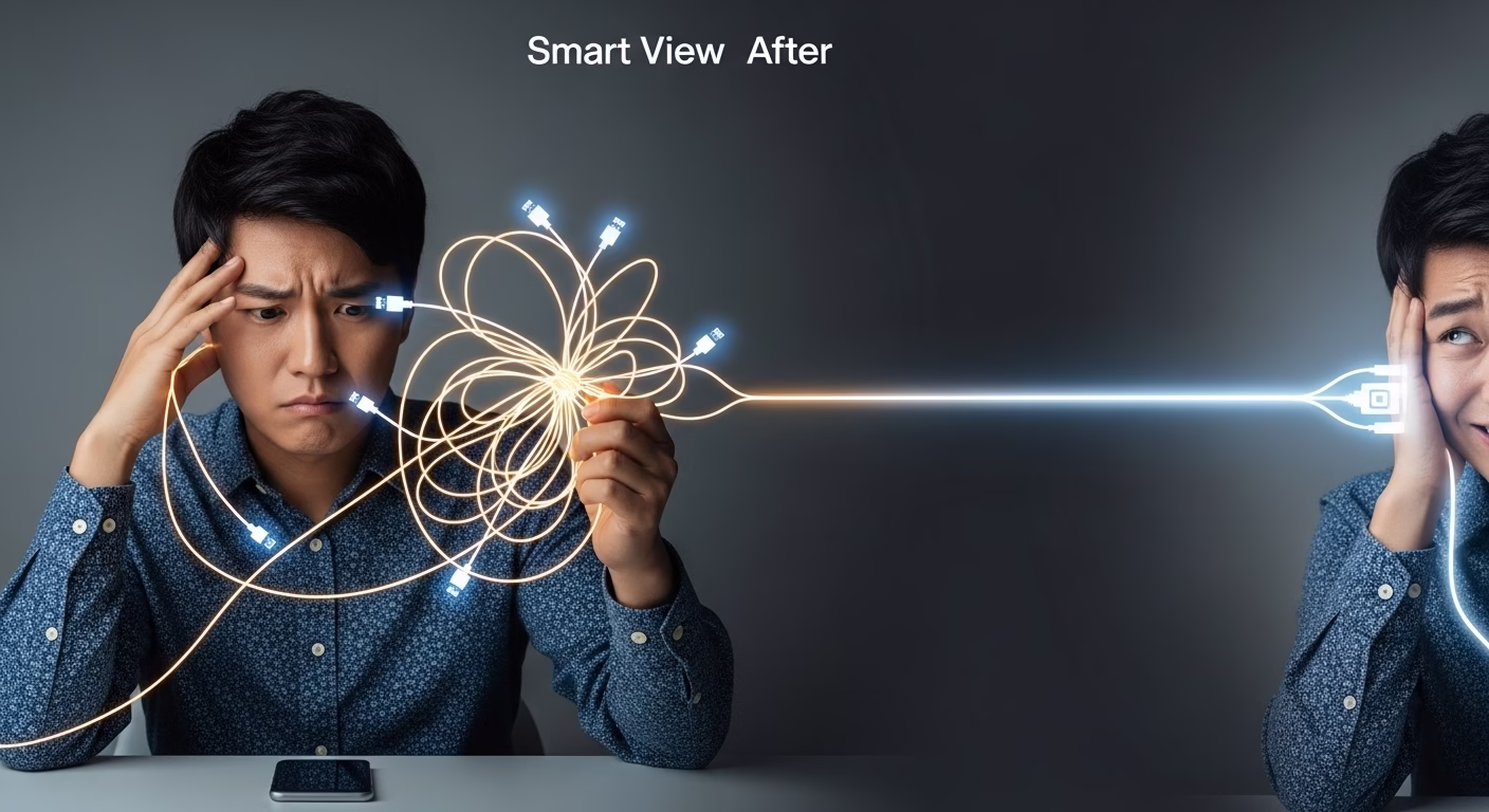 복잡하게 꼬인 스마트뷰 연결 문제가 시원하게 해결된 모습을 비교하는 이미지