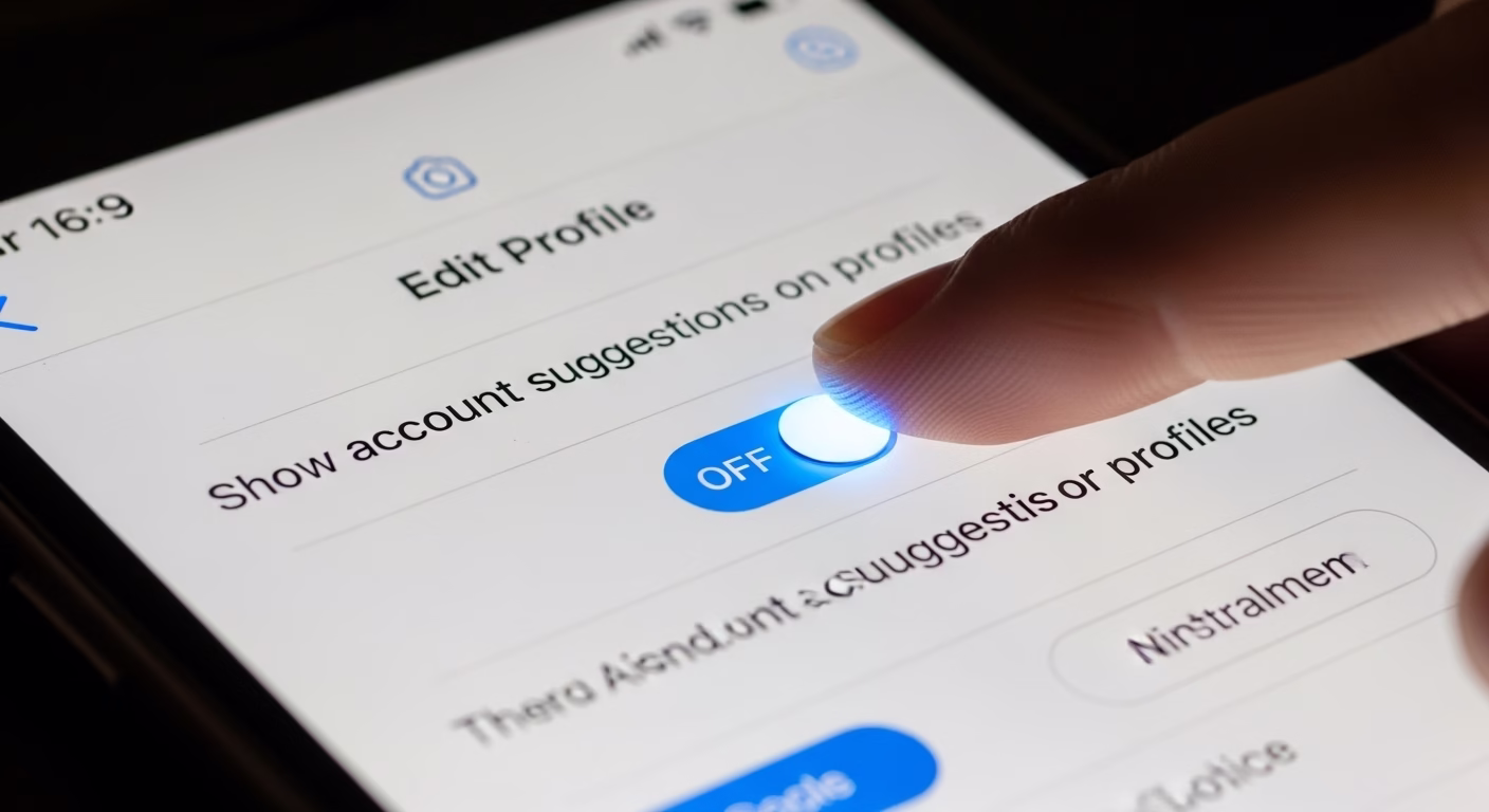 인스타 부계정 지인에게 추천될 때? 진짜 원인과 4단계 완벽 차단법 5 인스타그램 프로필 수정 화면에서 '다른 프로필에 계정 추천 표시' 옵션을 비활성화하는 핵심적인 해결 단계를 보여주는 이미지.