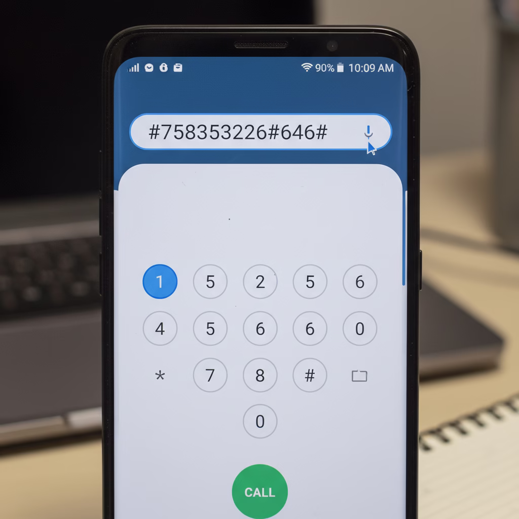 자급제폰 유심 인식 안될 때? 서비스센터 가기 전 필수 자가 해결법 5가지 7 스마트폰 전화 다이얼 앱에 SKT 통신사 히든 메뉴 코드 '#758353266#646#'가 입력된 화면. 키패드가 함께 보임.