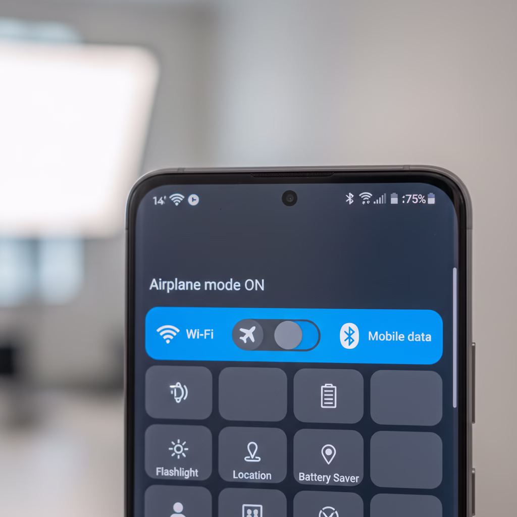 스마트폰 와이파이·데이터 갑자기 끊김? 안드로이드·아이폰 공통 AS센터 방문 전 자가 해결법 3 스마트폰 빠른 설정창의 비행기 모드 아이콘. 비행기 모드 켜고 끄기.