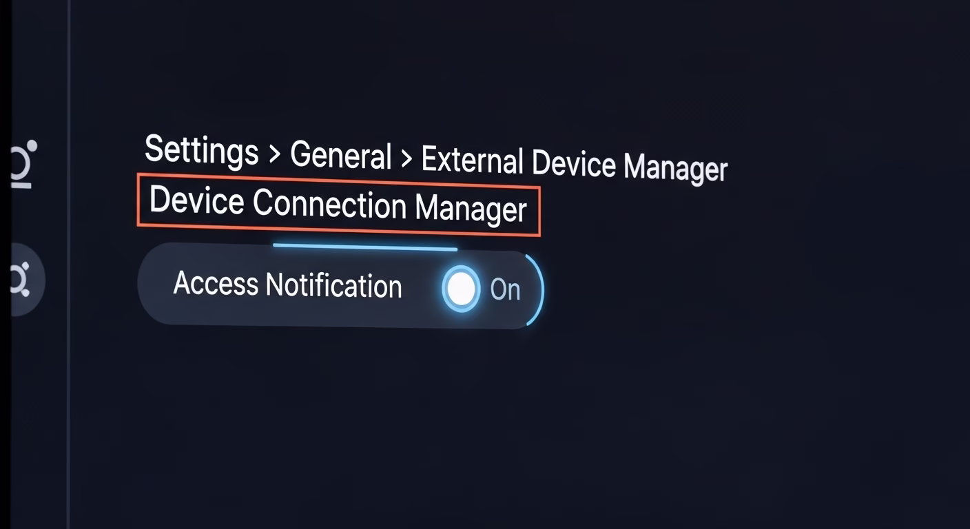 스마트뷰 연결을 위해 TV의 외부기기 연결 관리자 설정을 확인하는 핵심 단계를 보여주는 이미지