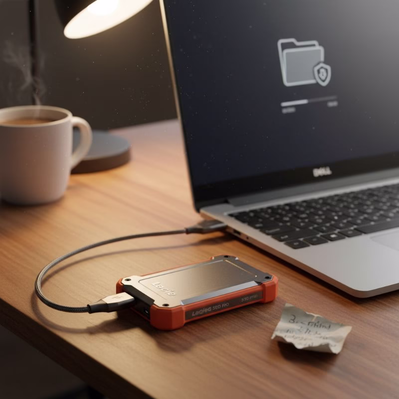 원드라이브 용량 늘리기 해결법 - 저장공간 부족 5GB 탈출 3가지 전략 (무료/유료) 6 노트북에 연결된 외장 SSD 드라이브와 안전한 데이터 백업 환경