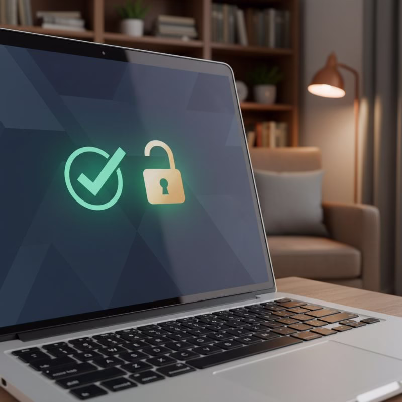 네이버 아이디 비밀번호 찾기 - 전화번호 바뀜, 인증번호 안 올 때 해결법 (PC/모바일) 5 노트북 화면에 로그인 성공 표시와 녹색 체크마크가 떠 있는 쾌적한 이미지