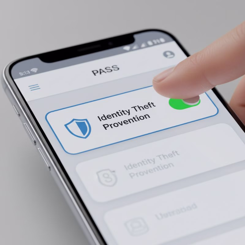 스마트폰 PASS 앱에서 명의도용방지 가입제한 서비스를 설정하는 화면